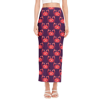 Cute Crab Pattern Print Side Slit Maxi Skirt