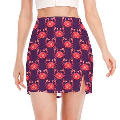 Cute Crab Pattern Print Side Slit Mini Skirt