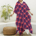 Cute Crab Pattern Print Silk V-Neck Kaftan Dress