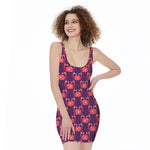 Cute Crab Pattern Print Sleeveless Bodycon Dress