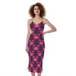 Cute Crab Pattern Print Slim Fit Midi Cami Dress