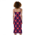 Cute Crab Pattern Print Slim Fit Midi Cami Dress
