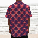 Cute Crab Pattern Print Textured Short Sleeve Shirt