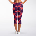 Cute Crab Pattern Print Women's Capri Leggings