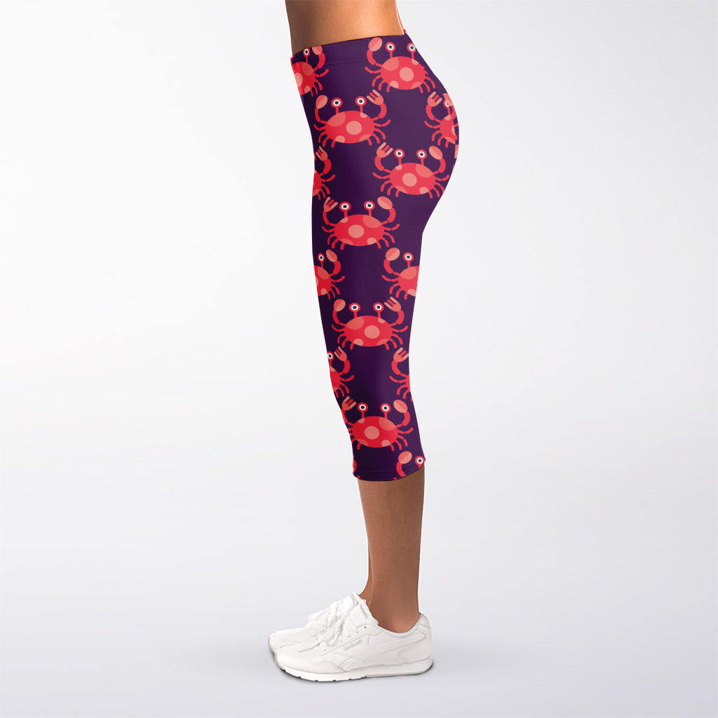 Cute Crab Pattern Print Women's Capri Leggings