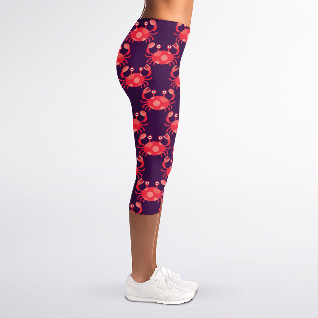 Cute Crab Pattern Print Women's Capri Leggings