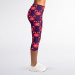 Cute Crab Pattern Print Women's Capri Leggings