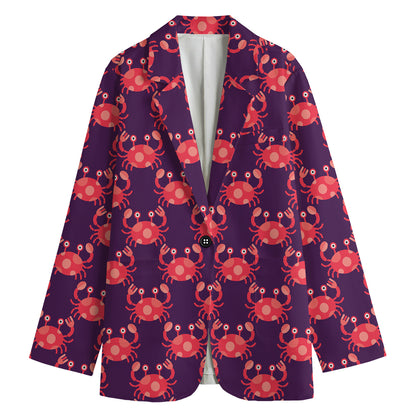 Cute Crab Pattern Print Women's Cotton Blazer
