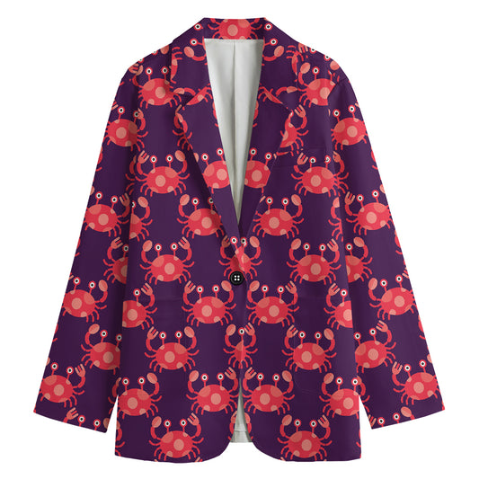 Cute Crab Pattern Print Women's Cotton Blazer