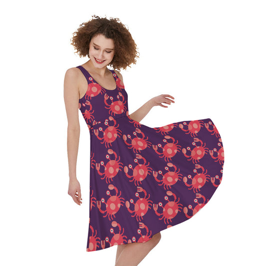 Cute Crab Pattern Print Women's Sleeveless Dress