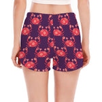 Cute Crab Pattern Print Women's Split Running Shorts