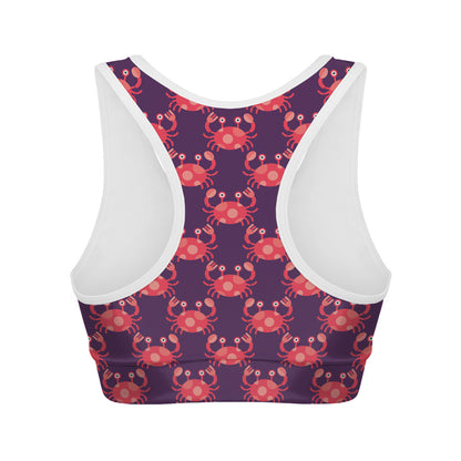 Cute Crab Pattern Print Women's Sports Bra