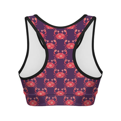 Cute Crab Pattern Print Women's Sports Bra