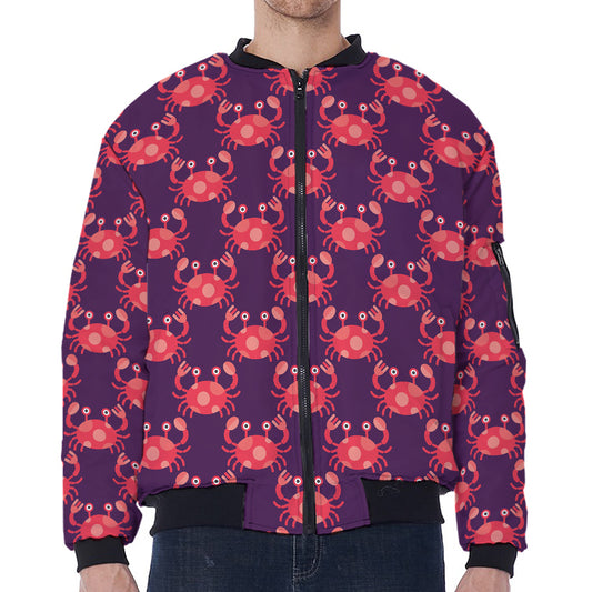 Cute Crab Pattern Print Zip Sleeve Bomber Jacket