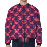 Cute Crab Pattern Print Zip Sleeve Bomber Jacket