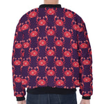 Cute Crab Pattern Print Zip Sleeve Bomber Jacket