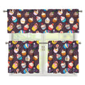 Cute Cupcake Pattern Print 3 Piece Kitchen Curtains