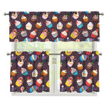 Cute Cupcake Pattern Print 3 Piece Kitchen Curtains