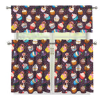 Cute Cupcake Pattern Print 3 Piece Kitchen Curtains