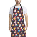 Cute Cupcake Pattern Print Bib Apron With Pocket