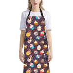 Cute Cupcake Pattern Print Bib Apron With Pocket