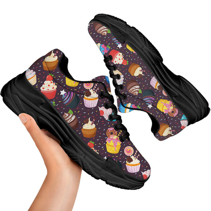 Cute Cupcake Pattern Print Black Chunky Shoes