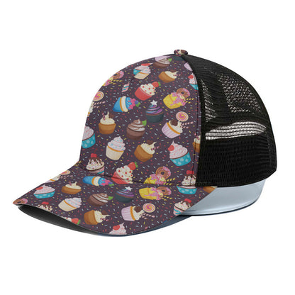 Cute Cupcake Pattern Print Black Mesh Trucker Cap