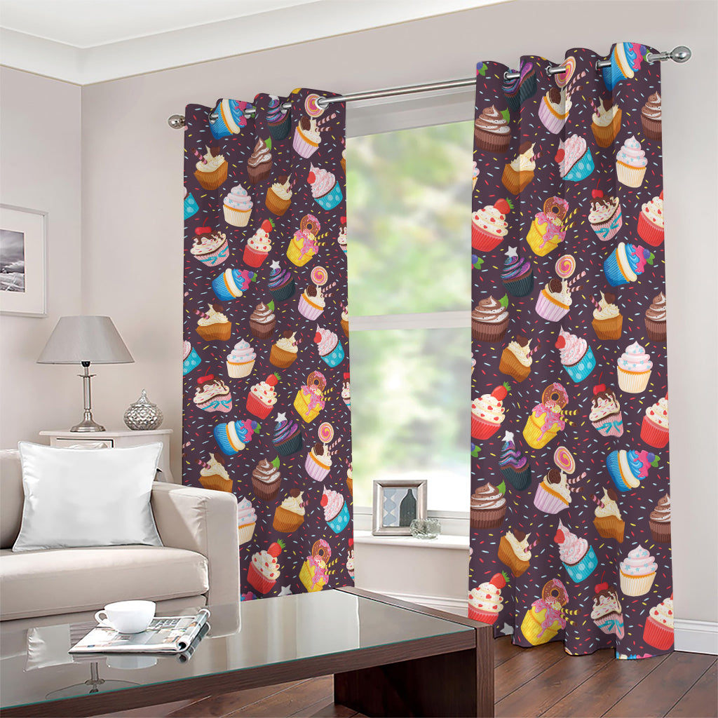 Cute Cupcake Pattern Print Blackout Grommet Curtains