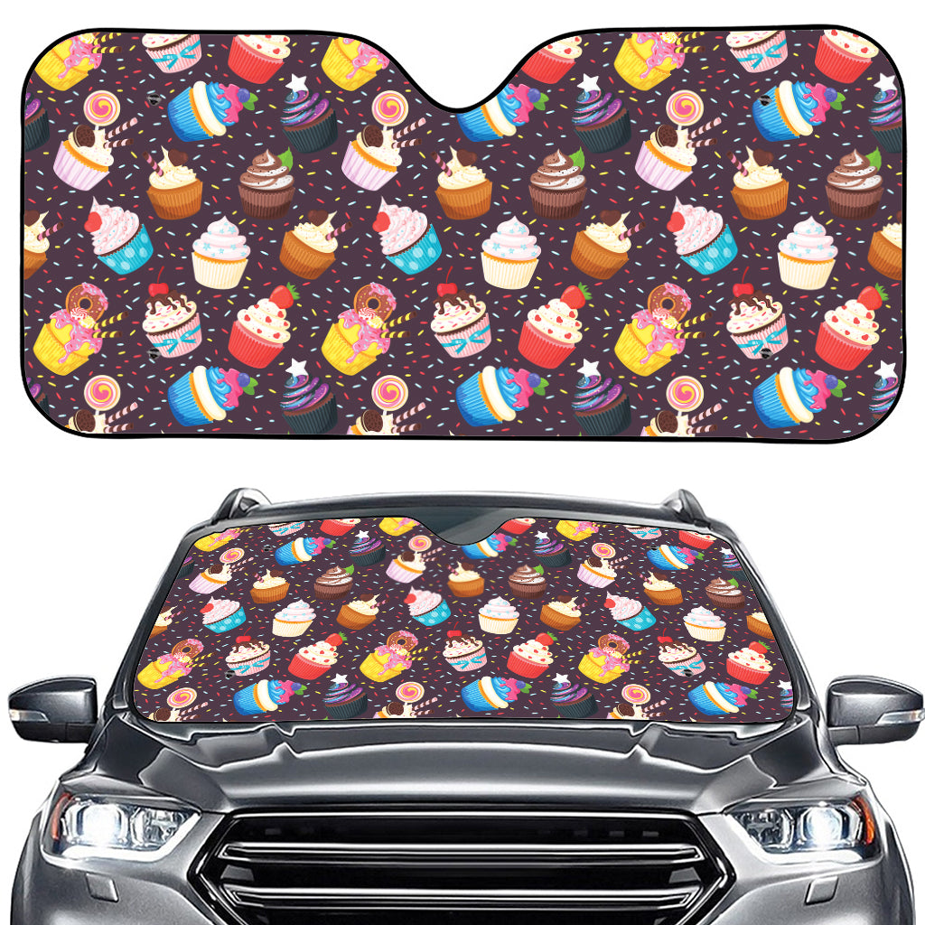 Cute Cupcake Pattern Print Car Windshield Sun Shade