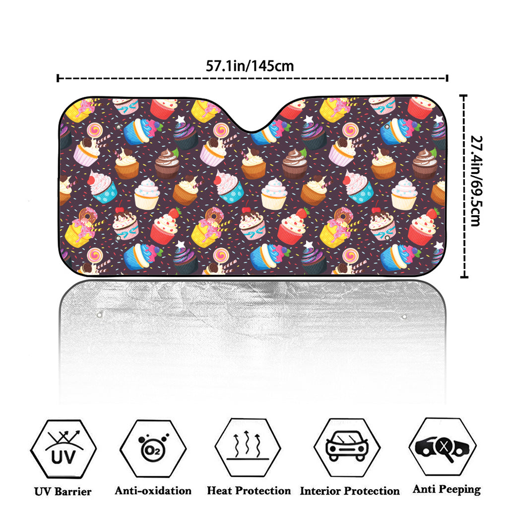 Cute Cupcake Pattern Print Car Windshield Sun Shade