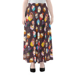 Cute Cupcake Pattern Print Chiffon Maxi Skirt