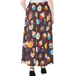 Cute Cupcake Pattern Print Chiffon Maxi Skirt