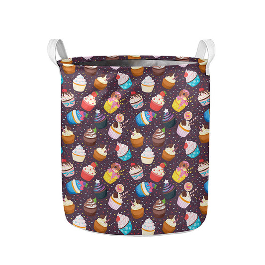 Cute Cupcake Pattern Print Collapsible Laundry Basket