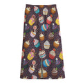 Cute Cupcake Pattern Print Cotton Front Slit Maxi Skirt