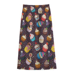 Cute Cupcake Pattern Print Cotton Front Slit Maxi Skirt