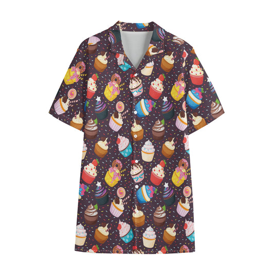 Cute Cupcake Pattern Print Cotton Hawaiian Shirt