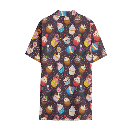 Cute Cupcake Pattern Print Cotton Hawaiian Shirt