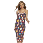 Cute Cupcake Pattern Print Cross Back Cami Dress