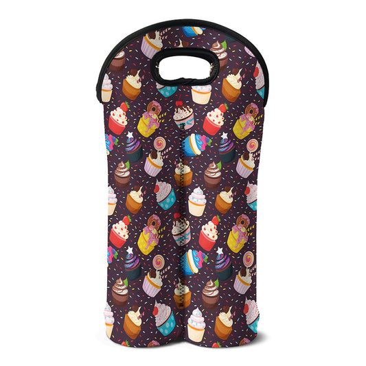 Cute Cupcake Pattern Print Double Neoprene Wine Tote