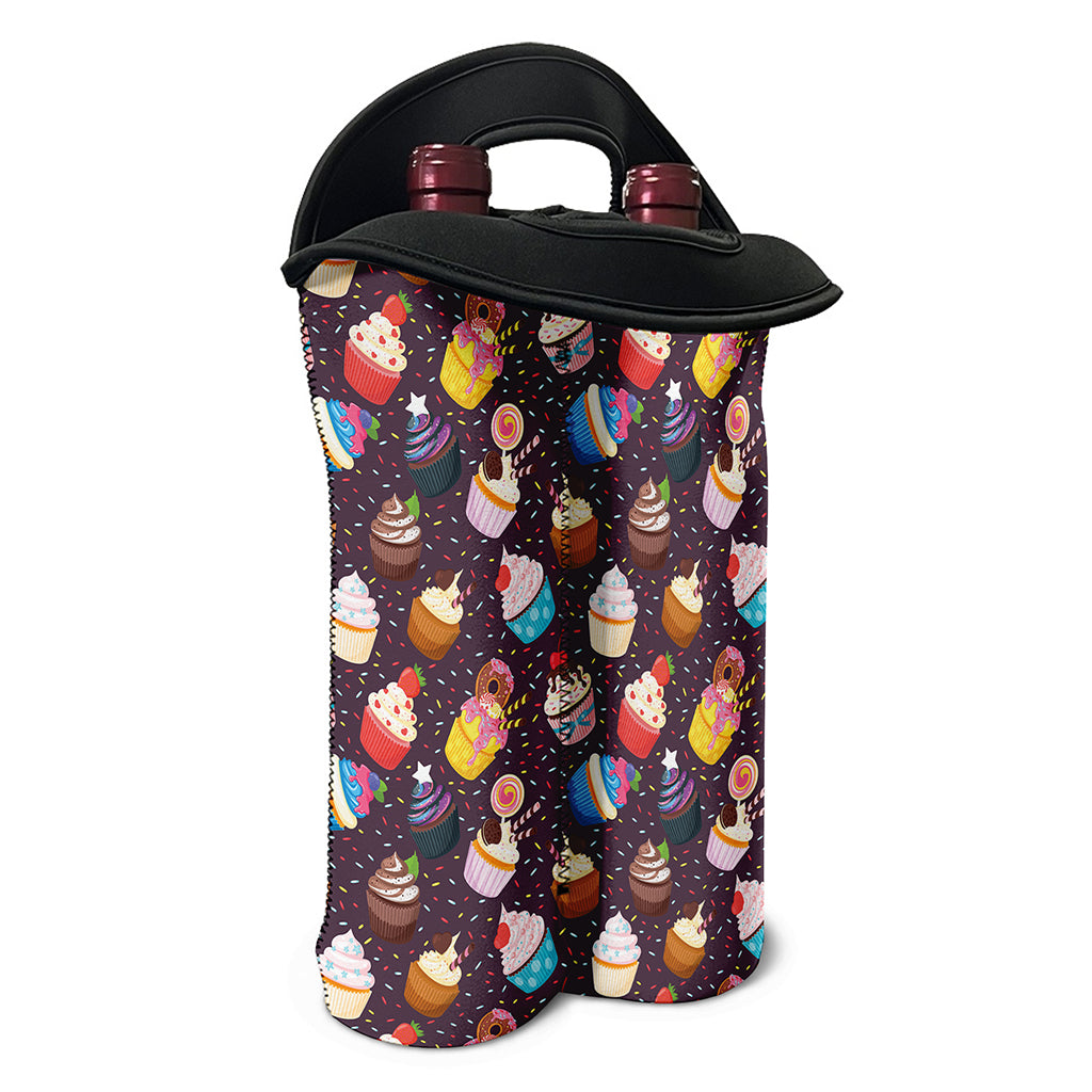 Cute Cupcake Pattern Print Double Neoprene Wine Tote