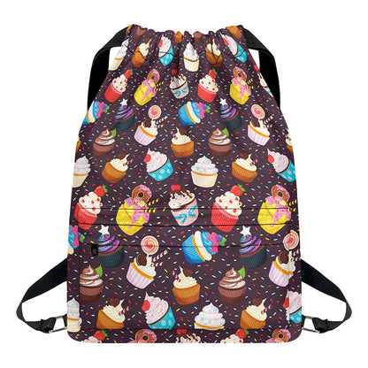 Cute Cupcake Pattern Print Drawstring Backpack