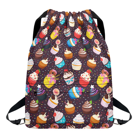 Cute Cupcake Pattern Print Drawstring Backpack