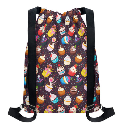 Cute Cupcake Pattern Print Drawstring Backpack