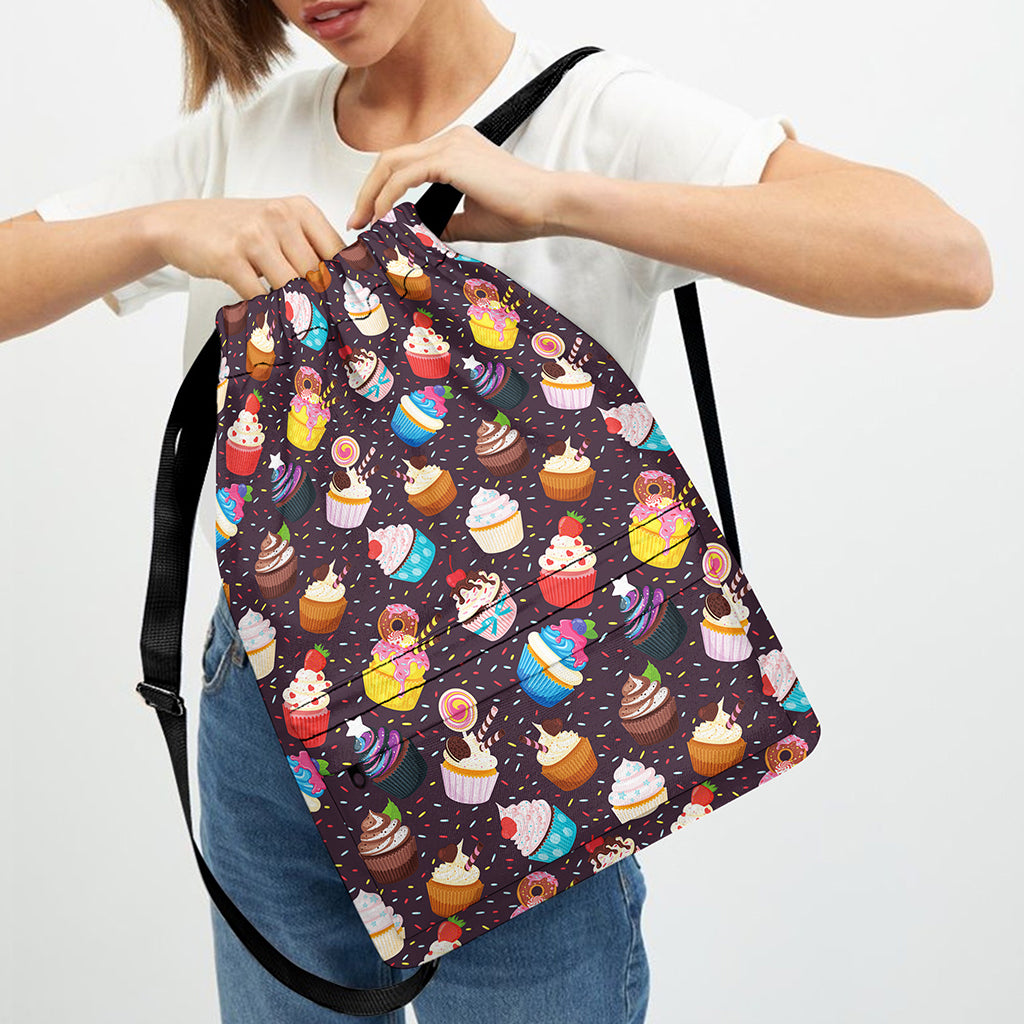 Cute Cupcake Pattern Print Drawstring Backpack
