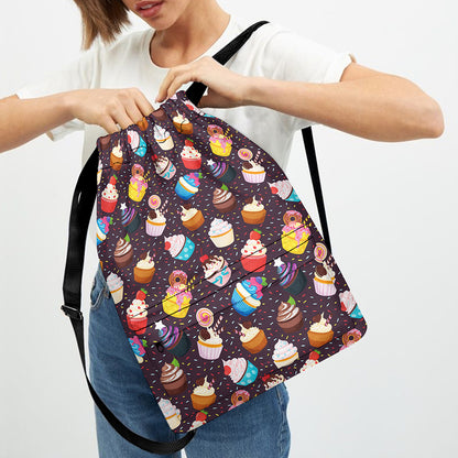 Cute Cupcake Pattern Print Drawstring Backpack