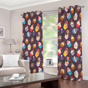 Cute Cupcake Pattern Print Extra Wide Grommet Curtains