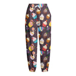 Cute Cupcake Pattern Print Fleece Lined Knit Pants