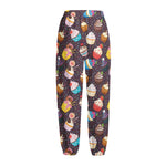 Cute Cupcake Pattern Print Fleece Lined Knit Pants