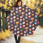 Cute Cupcake Pattern Print Foldable Umbrella