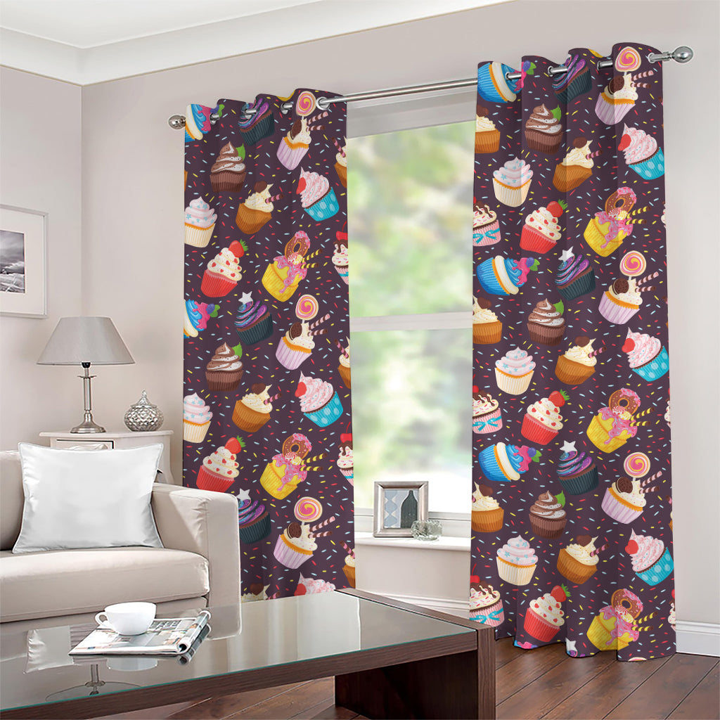 Cute Cupcake Pattern Print Grommet Curtains